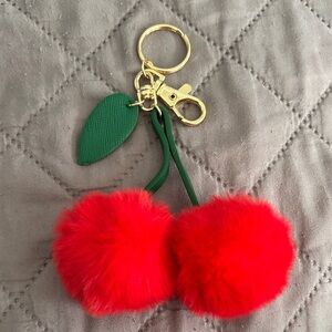 Red Cherry Pom Pom Keychain